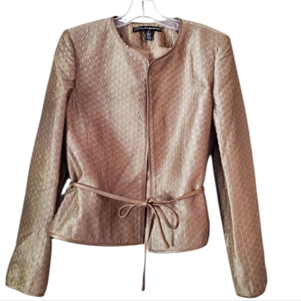 Linda Allard Ellen Tracy Silk Blazer Women's Size 8 Brown Gold Office Formal
